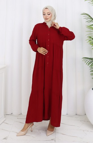 Viskose Stoff Halb Geknöpftes Kleid 4125-01 Weinrot 4125-01