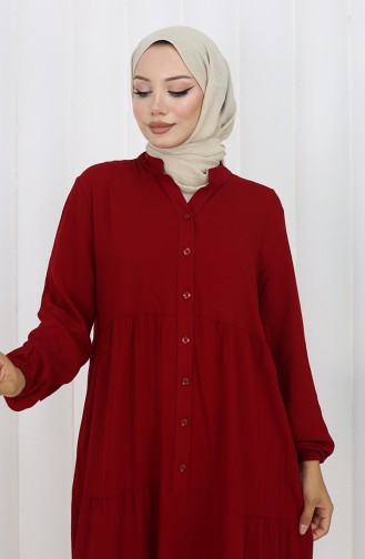 Viskose Stoff Halb Geknöpftes Kleid 4125-01 Weinrot 4125-01