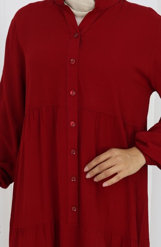 Viskose Stoff Halb Geknöpftes Kleid 4125-01 Weinrot 4125-01