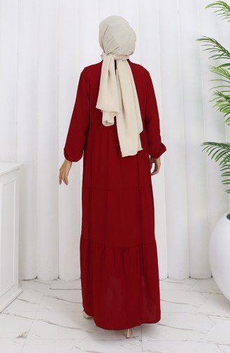 Viskose Stoff Halb Geknöpftes Kleid 4125-01 Weinrot 4125-01