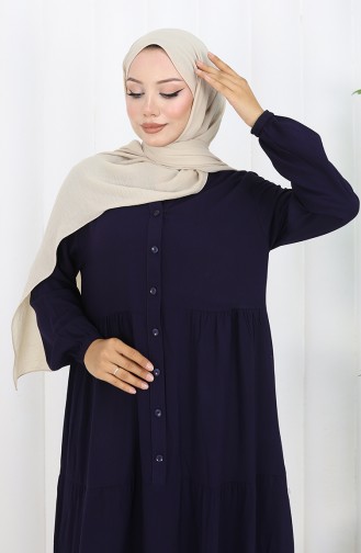 Viscose Fabric Half Buttoned Dress 4125-02 Navy Blue 4125-02