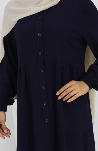 Viscose Fabric Half Buttoned Dress 4125-02 Navy Blue 4125-02