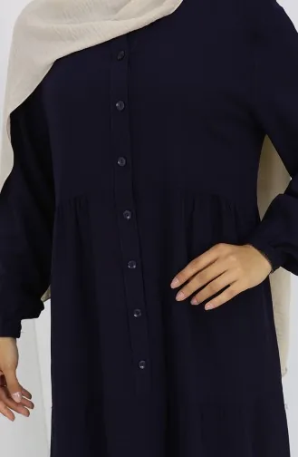 Viskon Kumaş Yarım Düğmeli Elbise 4125-02 Lacivert