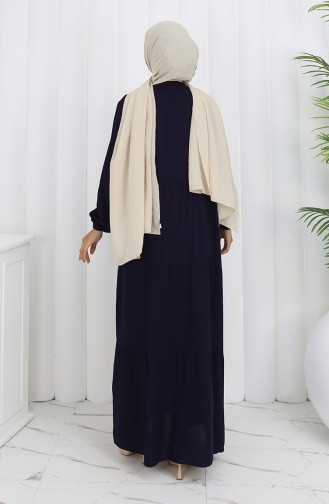 Viscose Fabric Half Buttoned Dress 4125-02 Navy Blue 4125-02