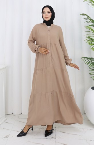 فستان من قماش الفيسكوز بأزرار نصفية 4125-03 بيج 4125-03