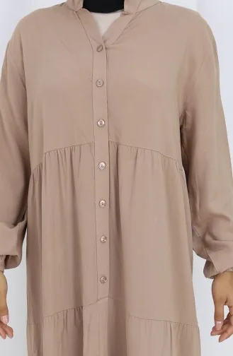 Viscose Fabric Half Buttoned Dress 4125-03 Beige 4125-03