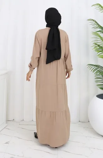 Viscose Fabric Half Buttoned Dress 4125-03 Beige 4125-03