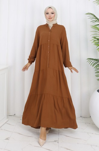 Viscose Stof Half Geknoopte Jurk 4125-04 Bruin 4125-04