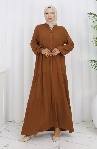 Viscose Stof Half Geknoopte Jurk 4125-04 Bruin 4125-04