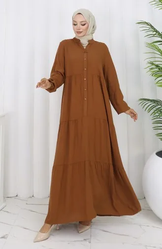 فستان من قماش الفيسكوز بنصف زر 4125-04 بني 4125-04