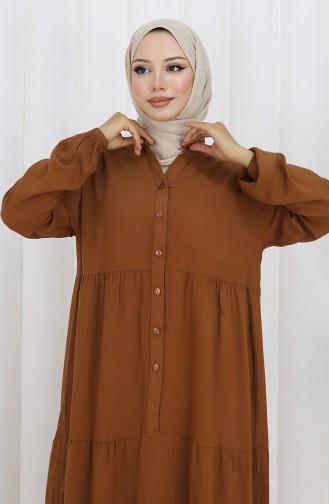 Viscose Stof Half Geknoopte Jurk 4125-04 Bruin 4125-04