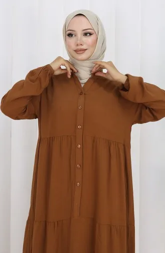 فستان من قماش الفيسكوز بنصف زر 4125-04 بني 4125-04