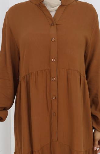 Viscose Stof Half Geknoopte Jurk 4125-04 Bruin 4125-04