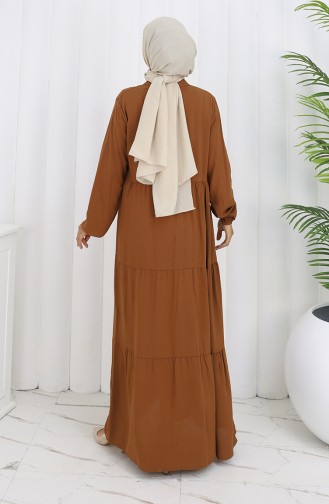 Viscose Stof Half Geknoopte Jurk 4125-04 Bruin 4125-04