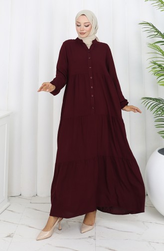 Viscose Fabric Half Button Dress 4125-05 Plum 4125-05