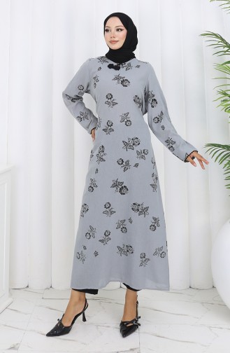 Patterned Şile Cloth Dress 0450-12 Gray 0450-12