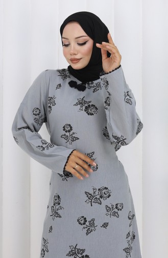 Patterned Şile Cloth Dress 0450-12 Gray 0450-12