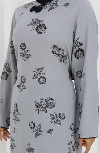 Patterned Şile Cloth Dress 0450-12 Gray 0450-12