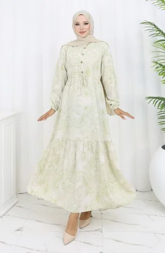 Linen Fabric Waist Tie-Down Buttoned Dress 0173-01 Khaki 0173-01