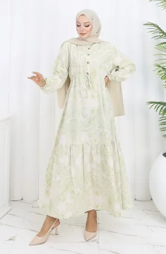 Linen Fabric Waist Tie-Down Buttoned Dress 0173-01 Khaki 0173-01