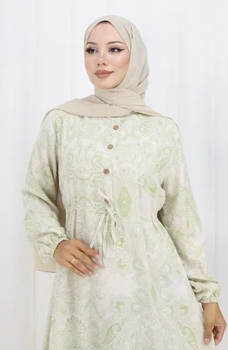 Linen Fabric Waist Tie-Down Buttoned Dress 0173-01 Khaki 0173-01