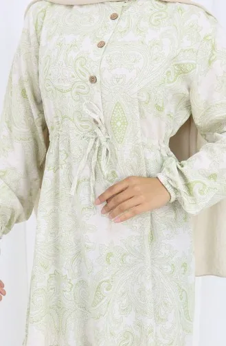 Linen Fabric Waist Tie-Down Buttoned Dress 0173-01 Khaki 0173-01