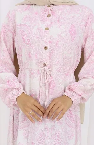 Robe Boutonnée En Lin Avec Ceinture Nouée 0173-02 Rose 0173-02