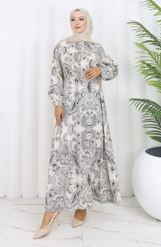 Keten Kumaş Beli Bağcıklı Düğmeli Elbise 0173B-01 Siyah
