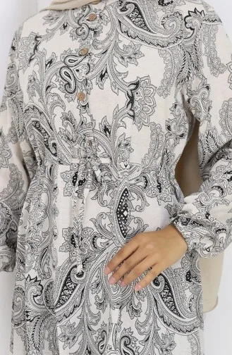 Keten Kumaş Beli Bağcıklı Düğmeli Elbise 0173B-01 Siyah