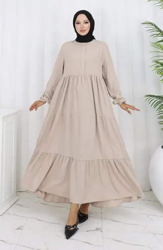 فستان بخصر مطوي وأكمام مرنة 2149-06 حجري 2149-06