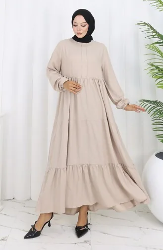 فستان بخصر مطوي وأكمام مرنة 2149-06 حجري 2149-06