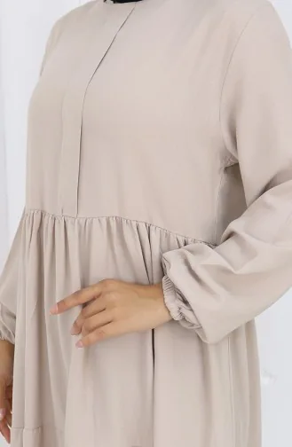 فستان بخصر مطوي وأكمام مرنة 2149-06 حجري 2149-06