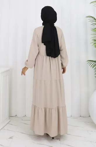 فستان بخصر مطوي وأكمام مرنة 2149-06 حجري 2149-06