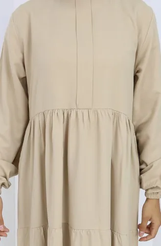 فستان بأكمام مرنة وخصر مطوي 2149-07 بيج 2149-07