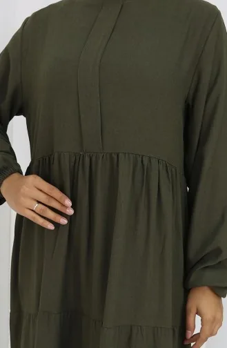 Kleid Mit Plissierter Taille Und Elastischen Ärmeln 2149-08 Khaki 2149-08