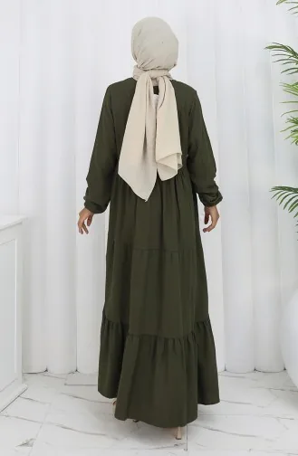 Kleid Mit Plissierter Taille Und Elastischen Ärmeln 2149-08 Khaki 2149-08