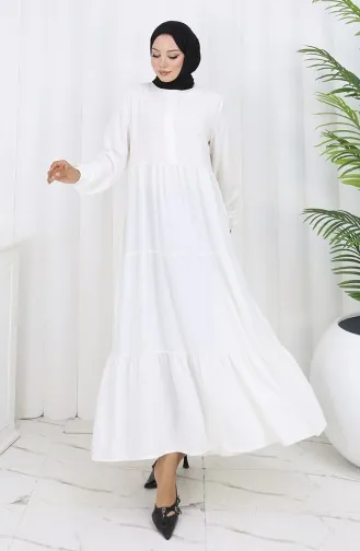 Beli Büzgülü Kolu Lastikli Elbise 2149-09 Ekru