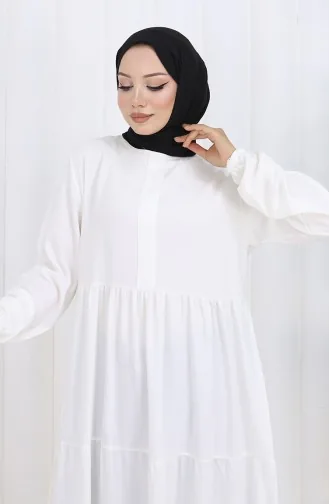 Beli Büzgülü Kolu Lastikli Elbise 2149-09 Ekru