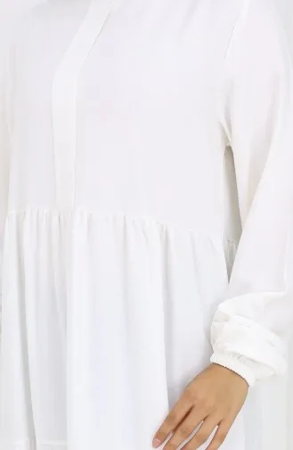 Beli Büzgülü Kolu Lastikli Elbise 2149-09 Ekru