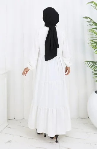 Beli Büzgülü Kolu Lastikli Elbise 2149-09 Ekru
