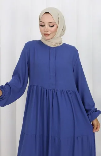 Beli Büzgülü Kolu Lastikli Elbise 2149-10 İndigo