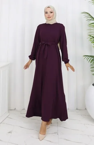 Robe Ceinturée à Manches élastiquées 2150-01 Violet 2150-01