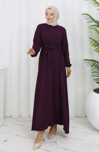 Robe Ceinturée à Manches élastiquées 2150-01 Violet 2150-01