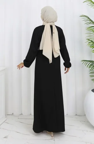Kleid Mit Elastischen Ärmeln Und Gürtel 2150-02 Schwarz 2150-02