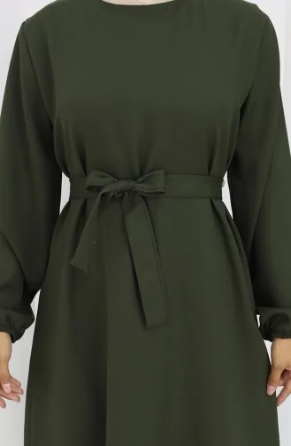 Kleid Mit Elastischen Ärmeln Und Gürtel 2151-02 Khaki 2151-02