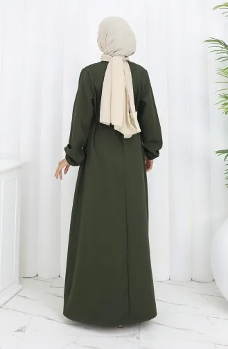 Kleid Mit Elastischen Ärmeln Und Gürtel 2151-02 Khaki 2151-02