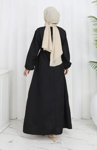 Kolu Lastikli Kuşaklı Elbise 2152-01 Siyah