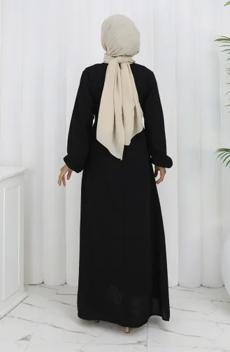 Kuşaklı Kolu Lastikli Elbise 2153-01 Siyah