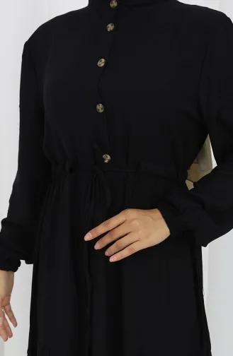 Yarım Düğmeli Beli Bağcıklı Elbise 2154-01 Siyah