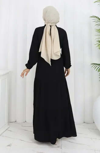 Yarım Düğmeli Beli Bağcıklı Elbise 2154-01 Siyah